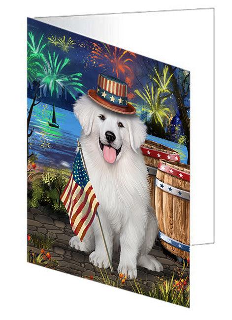 4th of July Independence Day Fireworks Great Pyrenee Dog at the Lake Handmade Artwork Assorted Pets Greeting Cards and Note Cards with Envelopes for All Occasions and Holiday Seasons GCD57506