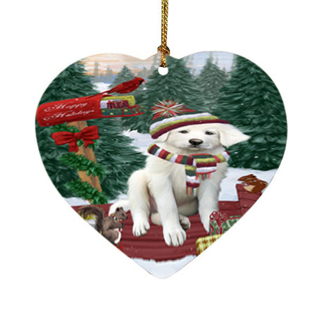 Merry Christmas Woodland Sled Great Pyrenee Dog Heart Christmas Ornament HPOR55301