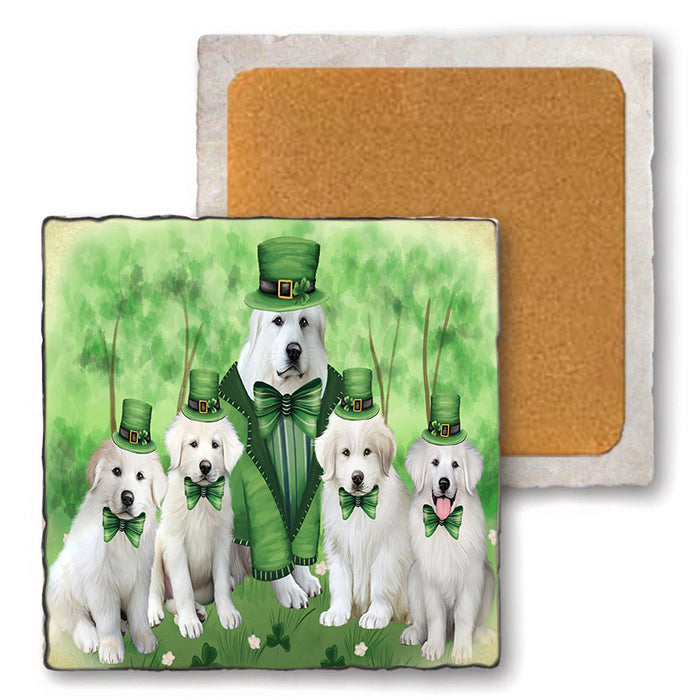 St. Patricks Day Irish Portrait Great Pyrenee Dogs Set of 4 Natural Stone Marble Tile Coasters MCST52009