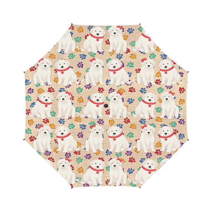 Rainbow Paw Print Great Pyrenees Dogs Red Semi-Automatic Foldable Umbrella