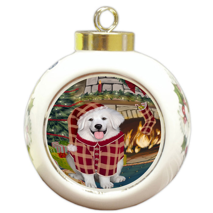 The Stocking was Hung Great Pyrenee Dog Round Ball Christmas Ornament RBPOR55681