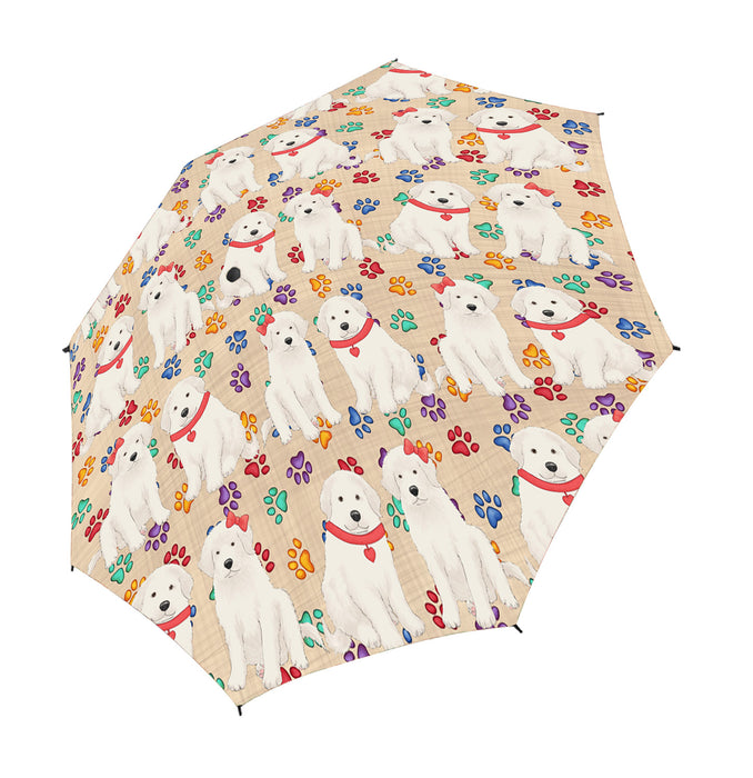 Rainbow Paw Print Great Pyrenees Dogs Red Semi-Automatic Foldable Umbrella
