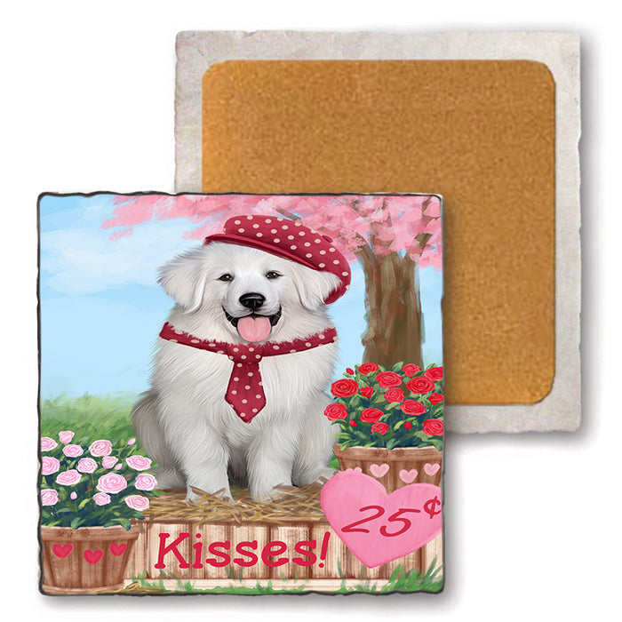 Rosie 25 Cent Kisses Great Pyrenee Dog Set of 4 Natural Stone Marble Tile Coasters MCST50881
