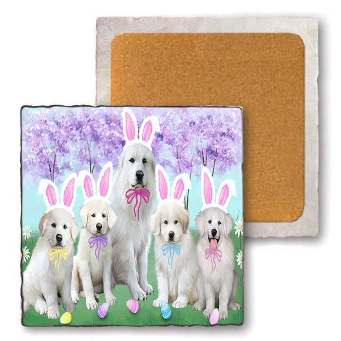Easter Holiday Great Pyrenees Dog Set of 4 Natural Stone Marble Tile Coasters MCST51905
