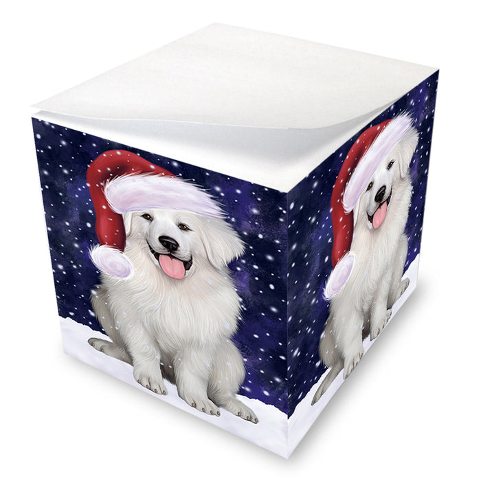 Let it Snow Christmas Holiday Great Pyrenee Dog Wearing Santa Hat Note Cube NOC55944
