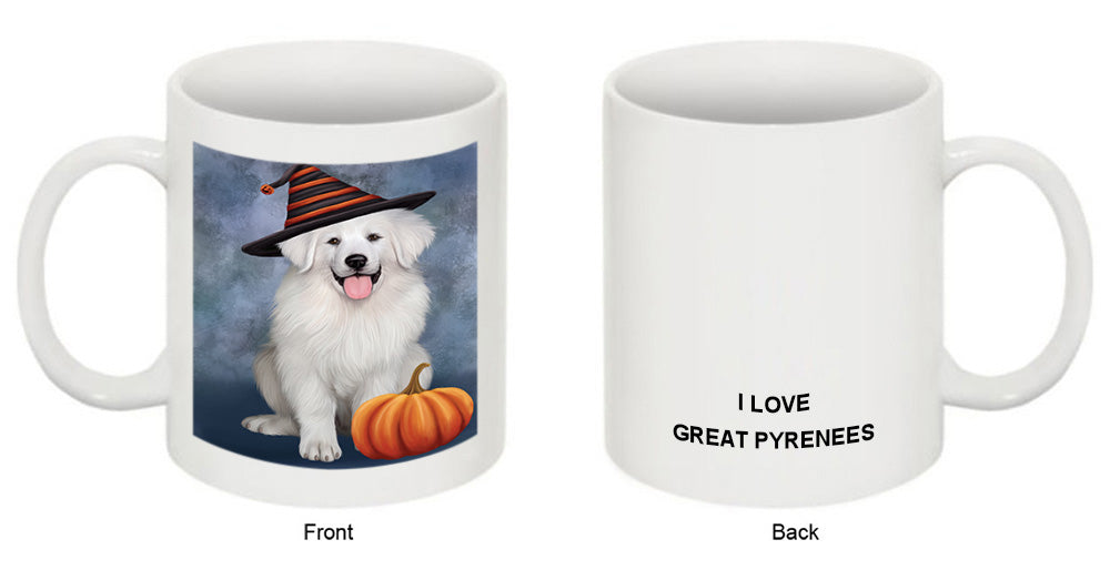 Happy Halloween Great Pyrenee Dog Wearing Witch Hat with Pumpkin Coffee Mug MUG50127