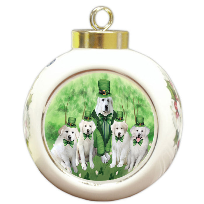 St. Patricks Day Irish Portrait Great Pyrenee Dogs Round Ball Christmas Ornament RBPOR58136