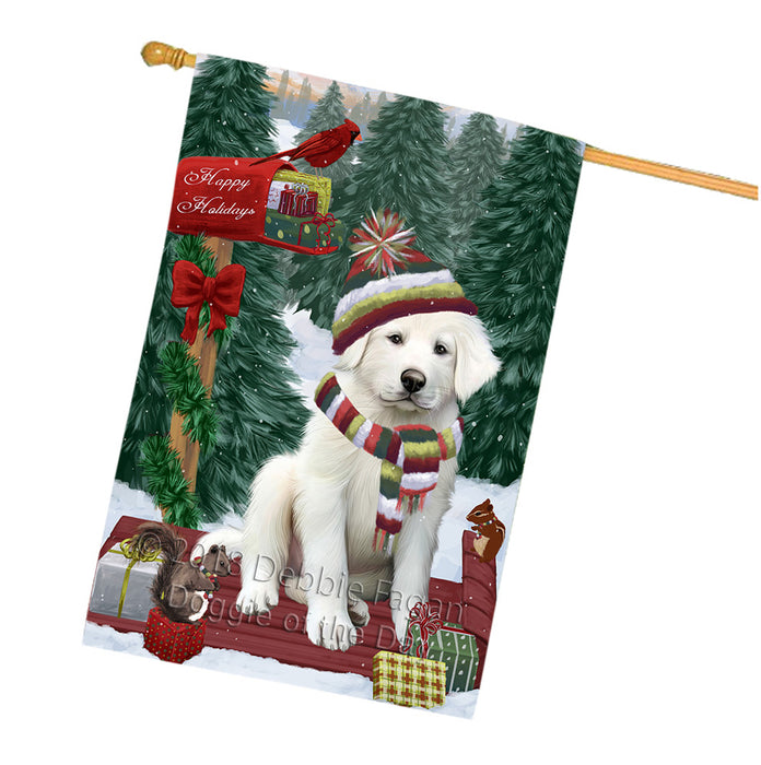 Merry Christmas Woodland Sled Great Pyrenee Dog House Flag FLG55374