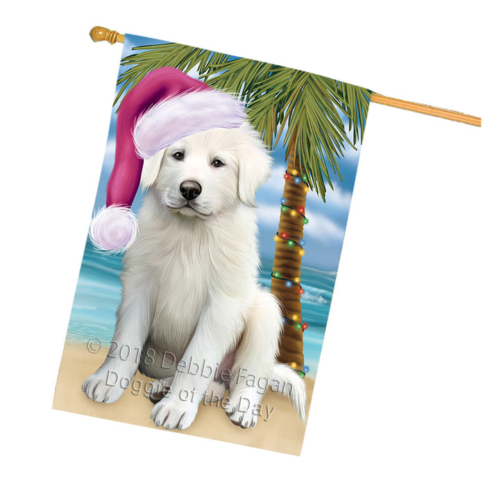 Summertime Happy Holidays Christmas Great Pyrenee Dog on Tropical Island Beach House Flag FLG54759