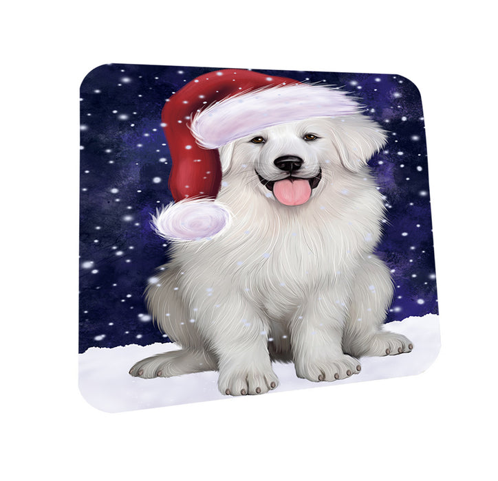 Let it Snow Christmas Holiday Great Pyrenee Dog Wearing Santa Hat Coasters Set of 4 CST54256