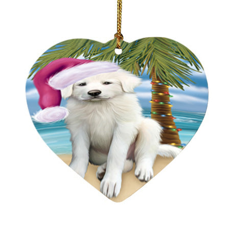 Summertime Happy Holidays Christmas Great Pyrenee Dog on Tropical Island Beach Heart Christmas Ornament HPOR54561