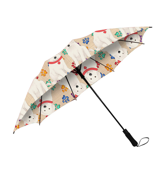Rainbow Paw Print Great Pyrenees Dogs Red Semi-Automatic Foldable Umbrella