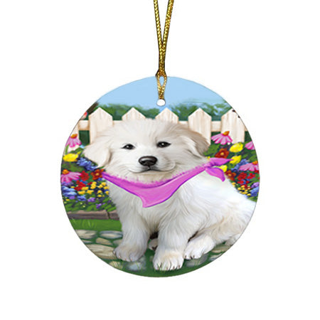 Spring Floral Great Pyrenee Dog Round Flat Christmas Ornament RFPOR52251