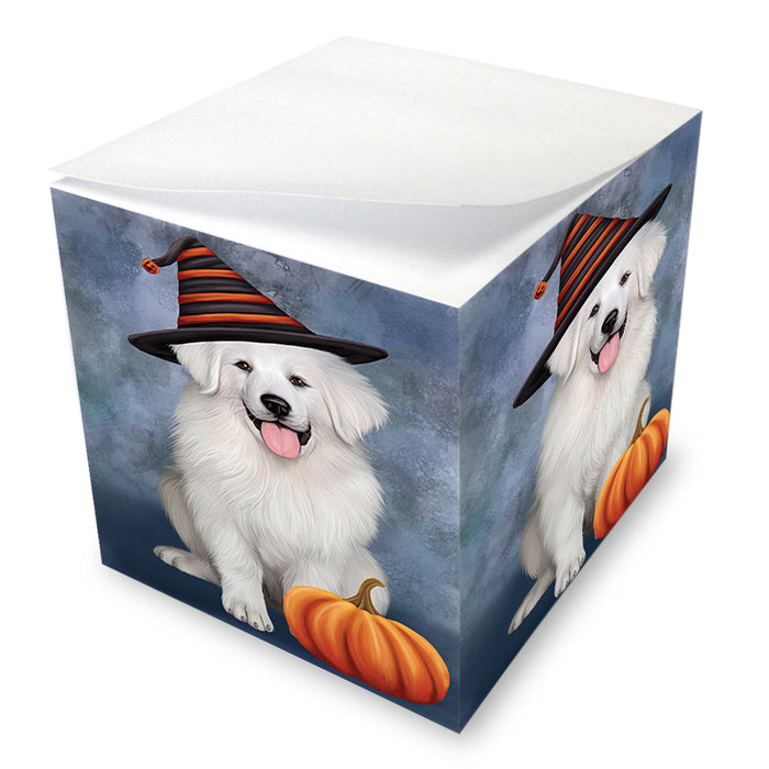 Happy Halloween Great Pyrenee Dog Wearing Witch Hat with Pumpkin Note Cube NOC56375