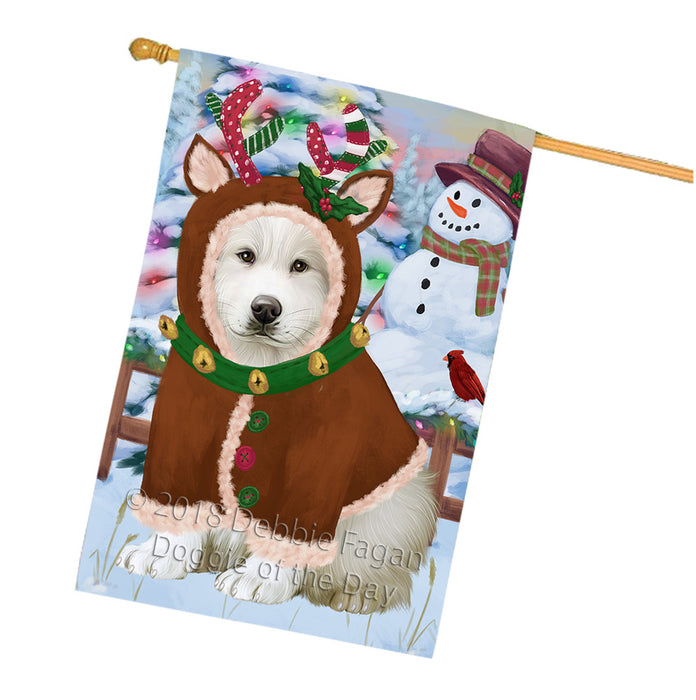 Christmas Gingerbread House Candyfest Great Pyrenee Dog House Flag FLG57035