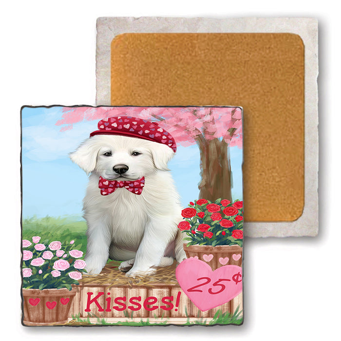 Rosie 25 Cent Kisses Great Pyrenee Dog Set of 4 Natural Stone Marble Tile Coasters MCST50882