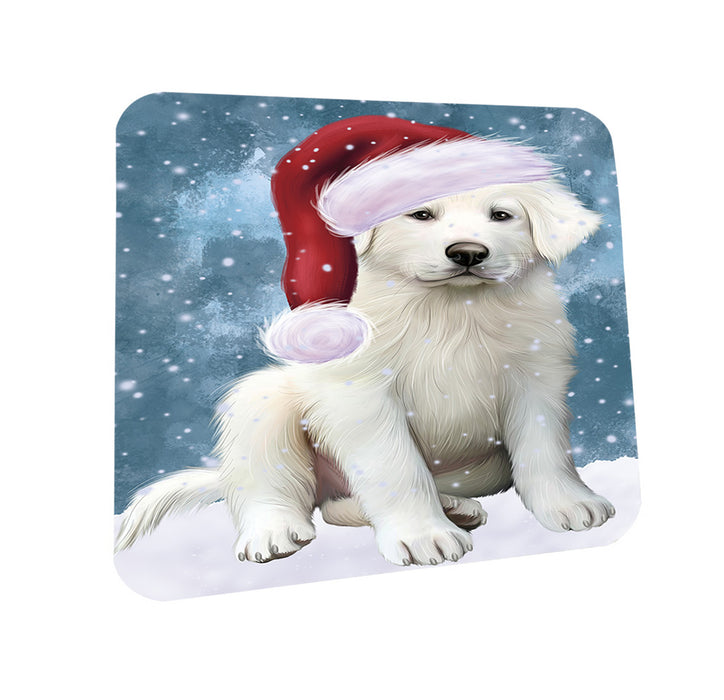 Let it Snow Christmas Holiday Great Pyrenee Dog Wearing Santa Hat Coasters Set of 4 CST54257