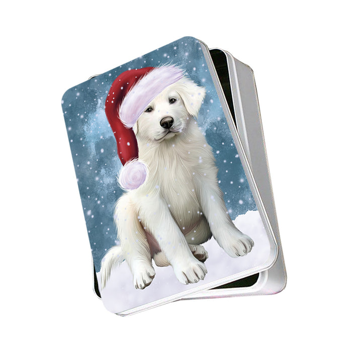 Let it Snow Christmas Holiday Great Pyrenee Dog Wearing Santa Hat Photo Storage Tin PITN54242