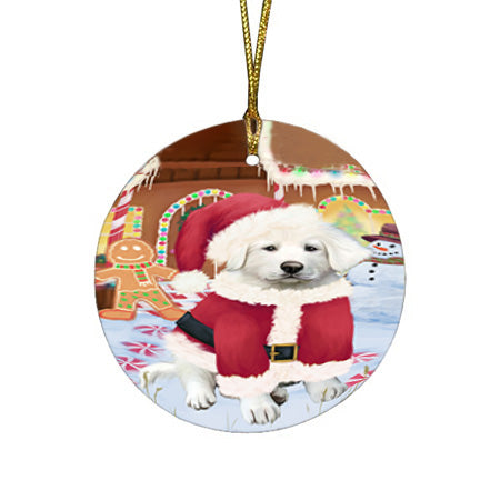 Christmas Gingerbread House Candyfest Great Pyrenee Dog Round Flat Christmas Ornament RFPOR56708
