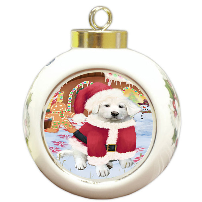 Christmas Gingerbread House Candyfest Great Pyrenee Dog Round Ball Christmas Ornament RBPOR56708