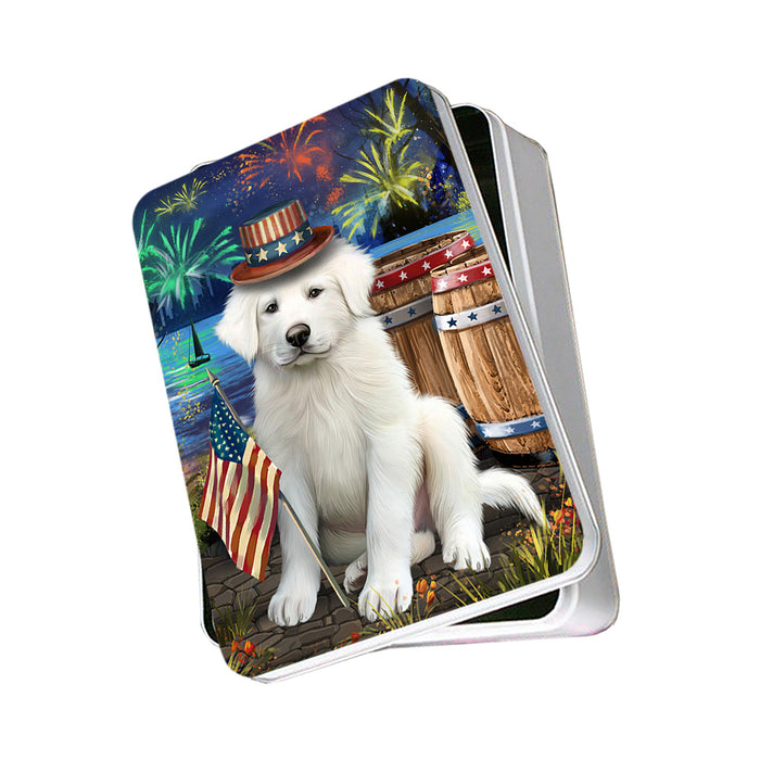 4th of July Independence Day Fireworks Great Pyrenee Dog at the Lake Photo Storage Tin PITN51160