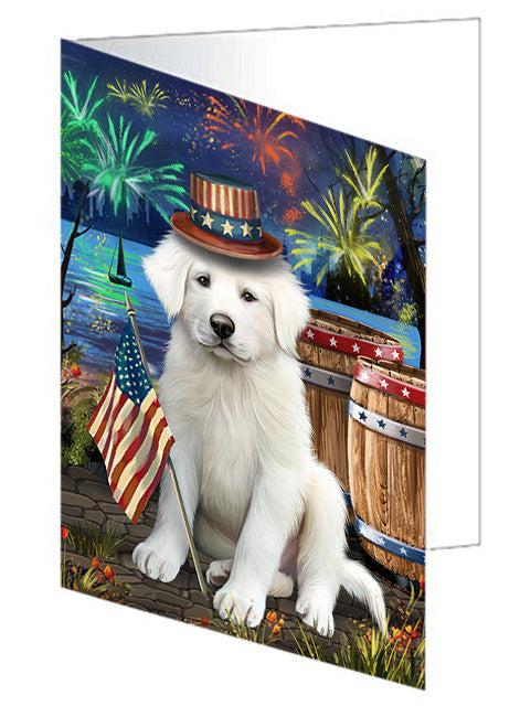 4th of July Independence Day Fireworks Great Pyrenee Dog at the Lake Handmade Artwork Assorted Pets Greeting Cards and Note Cards with Envelopes for All Occasions and Holiday Seasons GCD57509