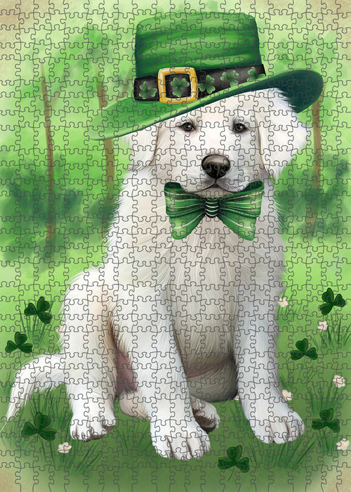 St. Patricks Day Irish Portrait Great Pyrenee Dog Portrait Jigsaw Puzzle for Adults Animal Interlocking Puzzle Game Unique Gift for Dog Lover's with Metal Tin Box PZL053