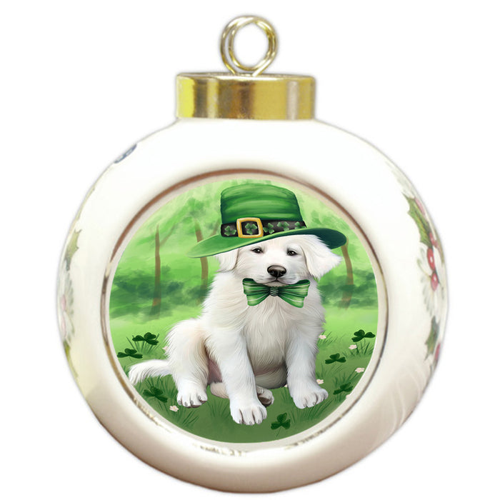 St. Patricks Day Irish Portrait Great Pyrenee Dog Round Ball Christmas Ornament RBPOR58137