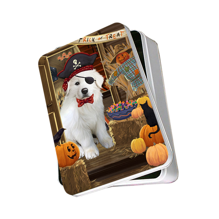 Enter at Own Risk Trick or Treat Halloween Great Pyrenee Dog Photo Storage Tin PITN53146