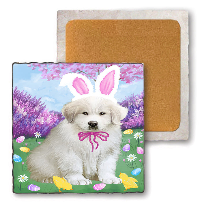 Easter Holiday Great Pyrenee Dog Set of 4 Natural Stone Marble Tile Coasters MCST51906