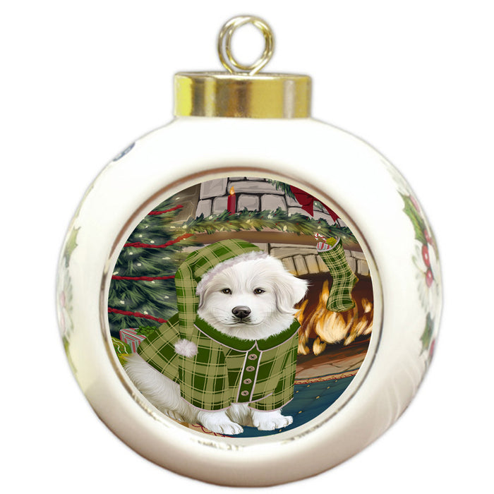 The Stocking was Hung Great Pyrenee Dog Round Ball Christmas Ornament RBPOR55682