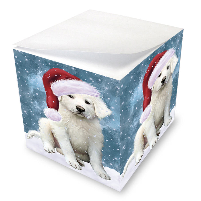 Let it Snow Christmas Holiday Great Pyrenee Dog Wearing Santa Hat Note Cube NOC55945