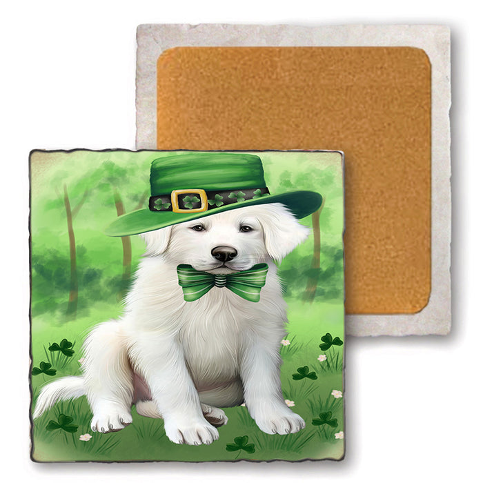 St. Patricks Day Irish Portrait Great Pyrenee Dog Set of 4 Natural Stone Marble Tile Coasters MCST52010