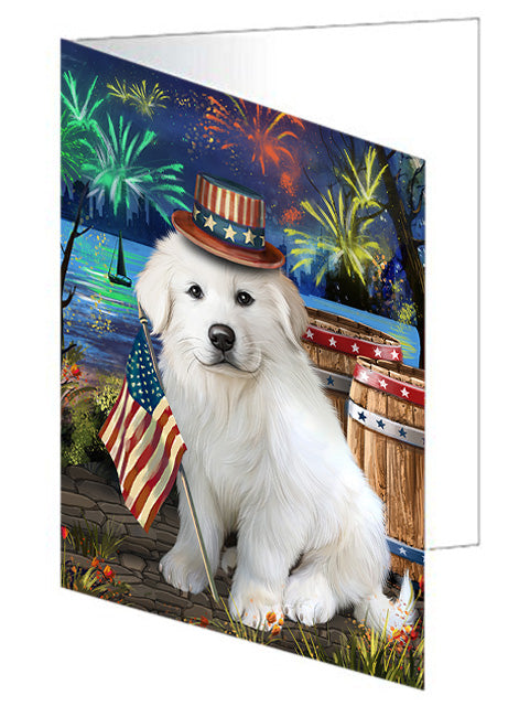 4th of July Independence Day Fireworks Great Pyrenee Dog at the Lake Handmade Artwork Assorted Pets Greeting Cards and Note Cards with Envelopes for All Occasions and Holiday Seasons GCD57512