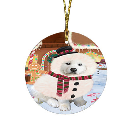 Christmas Gingerbread House Candyfest Great Pyrenee Dog Round Flat Christmas Ornament RFPOR56709