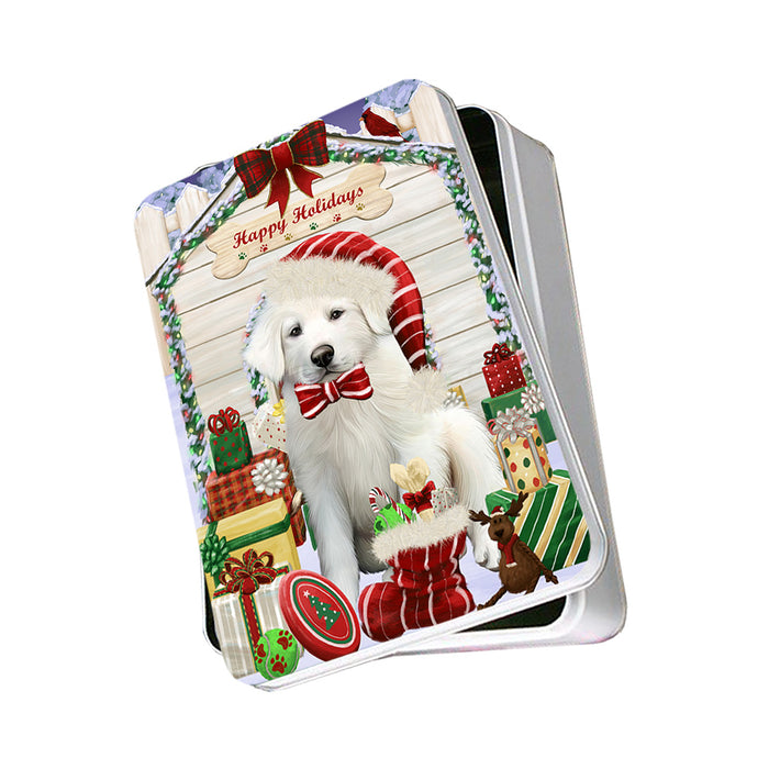 Happy Holidays Christmas Great Pyrenee Dog With Presents Photo Storage Tin PITN52661