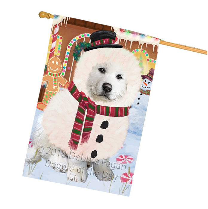 Christmas Gingerbread House Candyfest Great Pyrenee Dog House Flag FLG57037