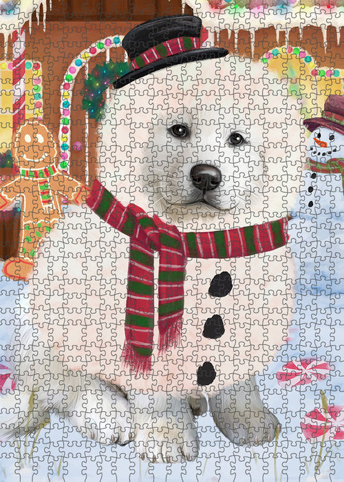 Christmas Gingerbread House Candyfest Great Pyrenee Dog Puzzle with Photo Tin PUZL93612