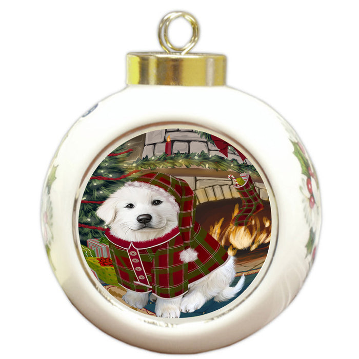 The Stocking was Hung Great Pyrenee Dog Round Ball Christmas Ornament RBPOR55683