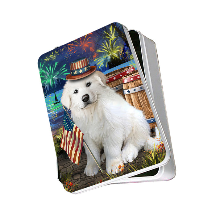 4th of July Independence Day Fireworks Great Pyrenee Dog at the Lake Photo Storage Tin PITN51161