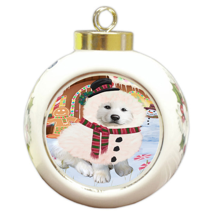 Christmas Gingerbread House Candyfest Great Pyrenee Dog Round Ball Christmas Ornament RBPOR56709