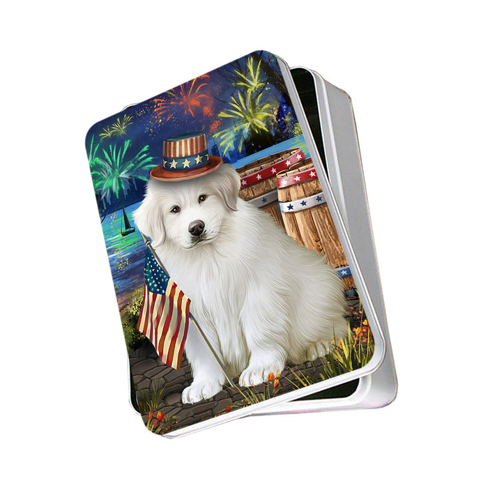 4th of July Independence Day Fireworks Great Pyrenee Dog at the Lake Photo Storage Tin PITN51162