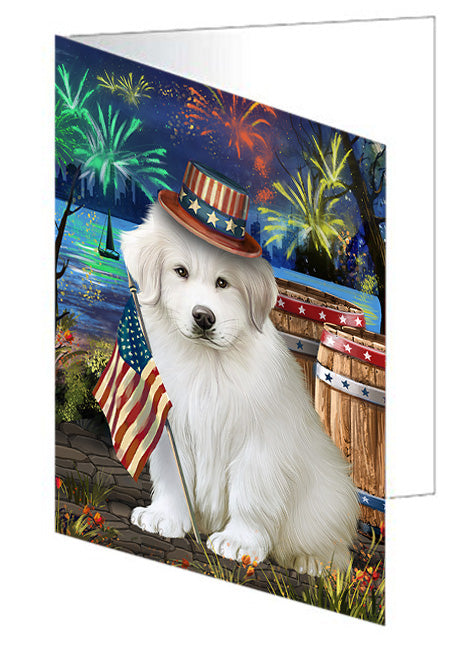 4th of July Independence Day Fireworks Great Pyrenee Dog at the Lake Handmade Artwork Assorted Pets Greeting Cards and Note Cards with Envelopes for All Occasions and Holiday Seasons GCD57515