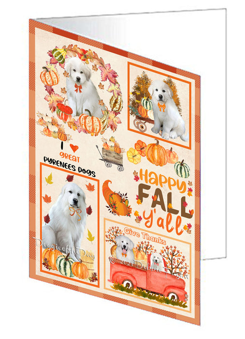 Happy Fall Y'all Pumpkin Great Pyrenees Dogs Handmade Artwork Assorted Pets Greeting Cards and Note Cards with Envelopes for All Occasions and Holiday Seasons GCD77021