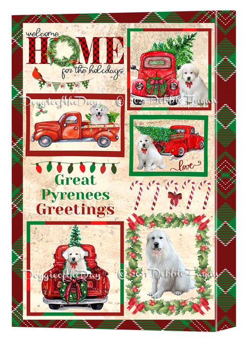 Welcome Home for Christmas Holidays Great Pyrenees Dogs Canvas Wall Art Decor - Premium Quality Canvas Wall Art for Living Room Bedroom Home Office Decor Ready to Hang CVS149588