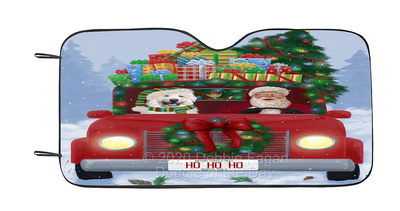 Christmas Honk Honk Red Truck with Santa and Great Pyrenees Dog Car Sun Shade Cover Curtain