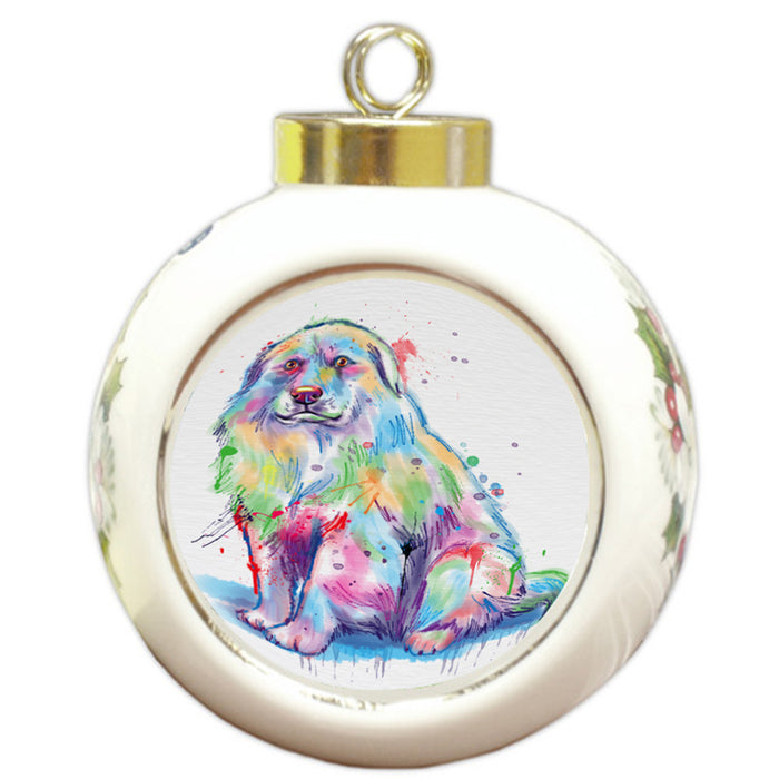 Watercolor Great Pyrenee Dog Round Ball Christmas Ornament RBPOR58324