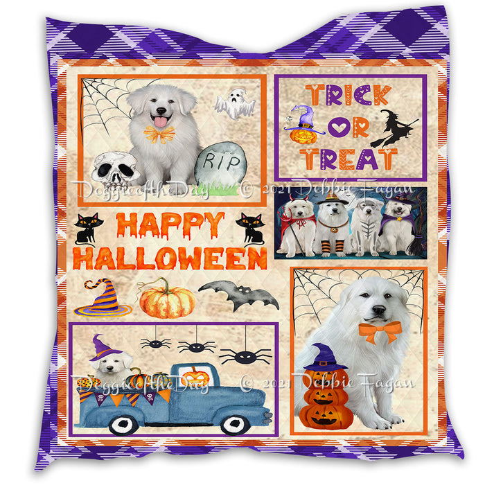 Happy Halloween Trick or Treat Pumpkin Great Pyrenees Dogs Lightweight Soft Bedspread Coverlet Bedding Quilt QUILT60921