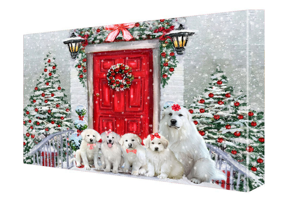 Christmas Holiday Welcome Great Pyrenees Dogs Canvas Wall Art - Premium Quality Ready to Hang Room Decor Wall Art Canvas - Unique Animal Printed Digital Painting for Decoration