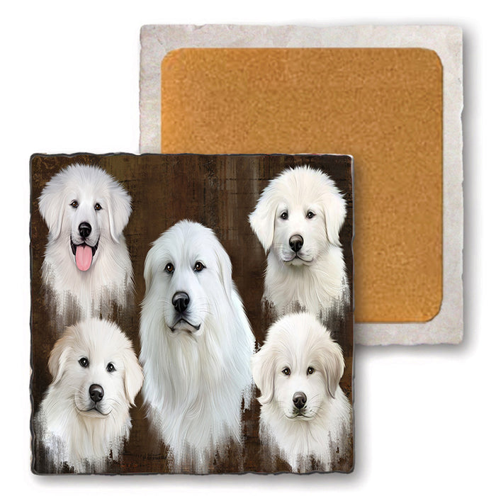 Rustic 5 Great Pyrenee Dog Set of 4 Natural Stone Marble Tile Coasters MCST49135